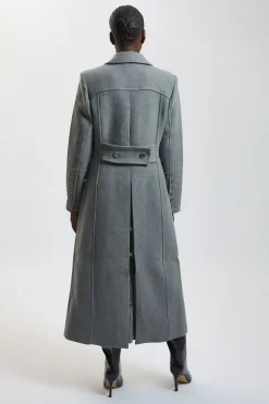 Manteau Long Ajusté En Laine Avec Détails Militaires