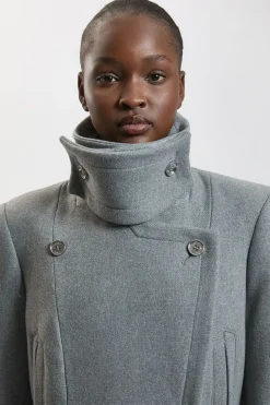 Manteau Long Ajusté En Laine Avec Détails Militaires