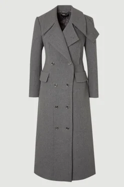 Manteau Long Ajusté En Laine Avec Détails Militaires