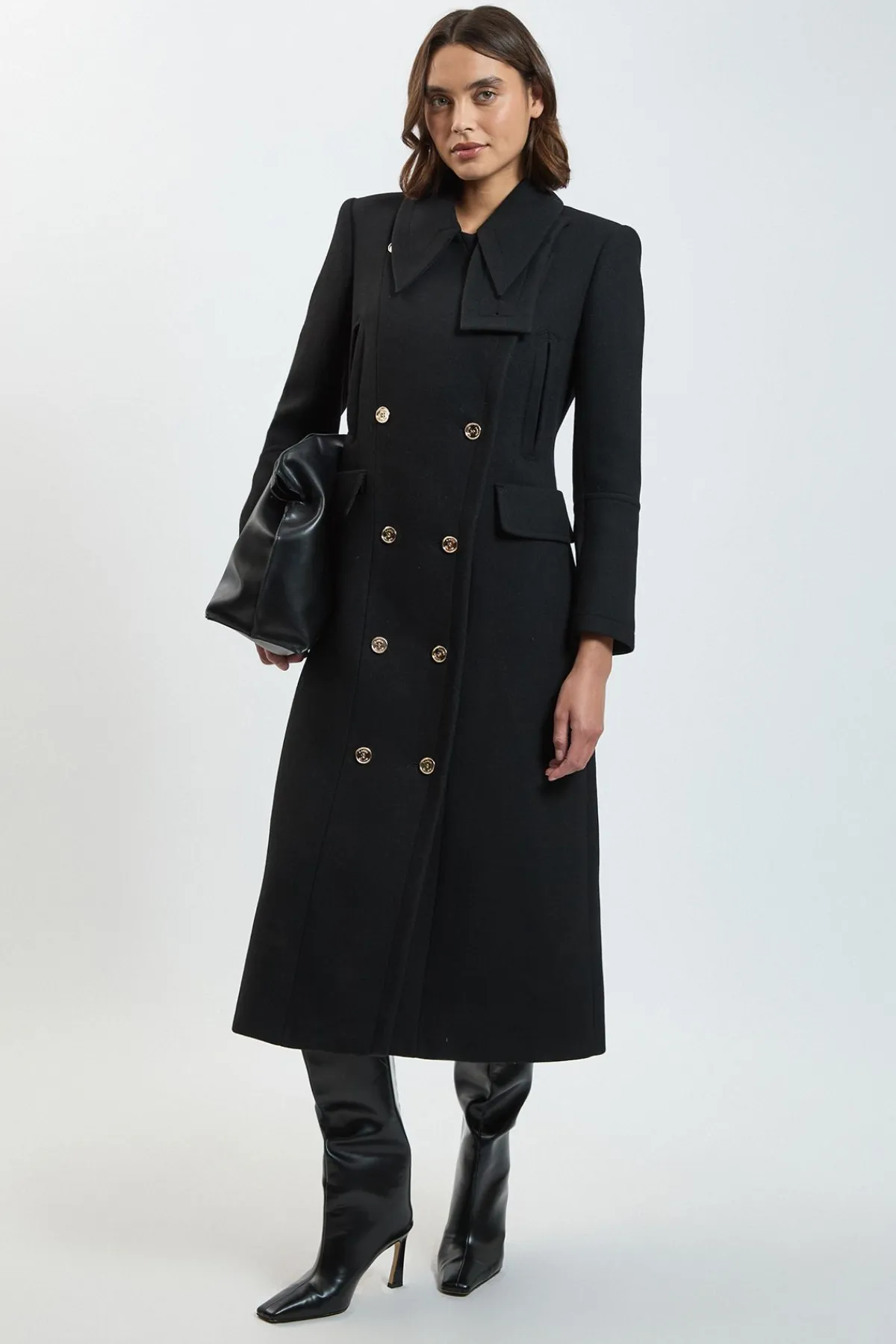 KarenMillen Manteau Long Ajusté En Laine Avec Détails Militaires<Femme Manteaux Et Vestes D’Automne|Vestes & Manteaux