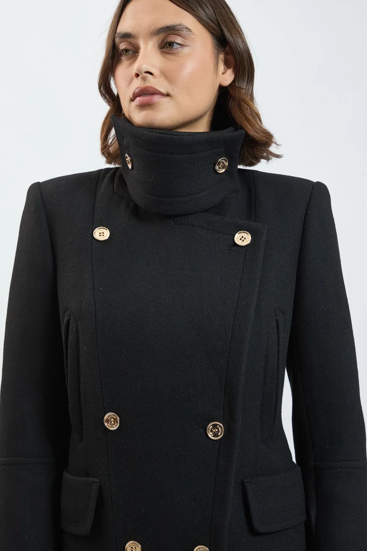 KarenMillen Manteau Long Ajusté En Laine Avec Détails Militaires<Femme Manteaux Et Vestes D’Automne|Vestes & Manteaux
