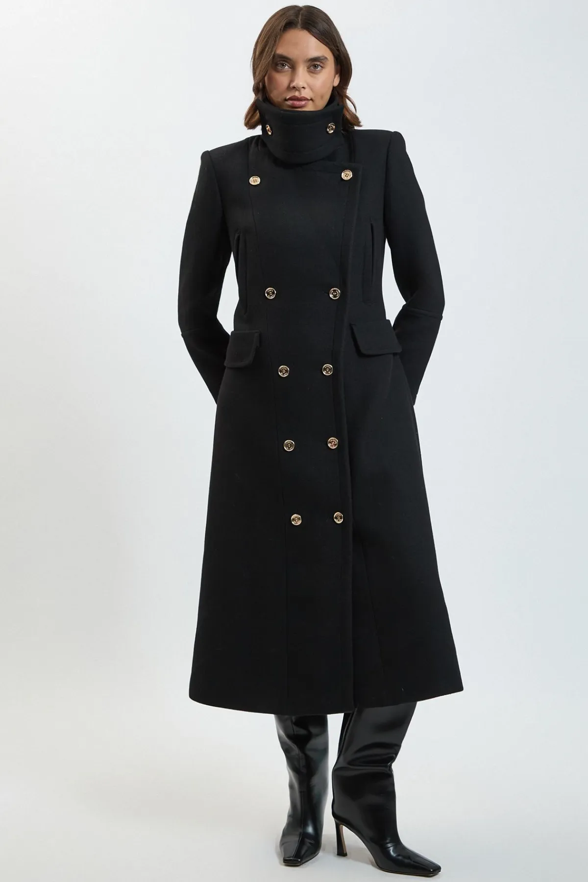 KarenMillen Manteau Long Ajusté En Laine Avec Détails Militaires<Femme Manteaux Et Vestes D’Automne|Vestes & Manteaux
