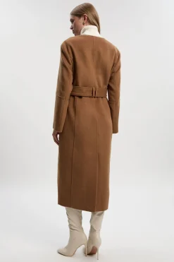 KarenMillen Manteau Long Ajusté en Laine Brossée à Simple Boutonnage avec Ceinture<Femme Tailleurs|Vestes & Manteaux