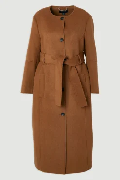 KarenMillen Manteau Long Ajusté en Laine Brossée à Simple Boutonnage avec Ceinture<Femme Tailleurs|Vestes & Manteaux