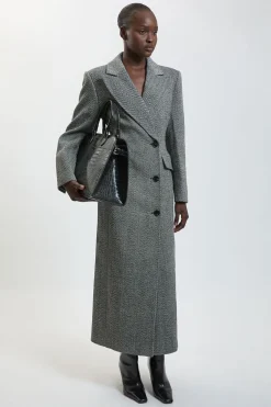 KarenMillen Manteau Long Ajusté En Laine Mélangée À Chevrons<Femme Vestes & Manteaux