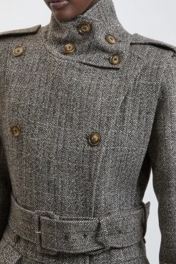 KarenMillen Manteau Long Ajusté En Tweed De Laine Scintillant À Col Montant<Femme Vestes & Manteaux