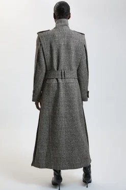 KarenMillen Manteau Long Ajusté En Tweed De Laine Scintillant À Col Montant<Femme Vestes & Manteaux