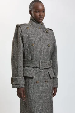 KarenMillen Manteau Long Ajusté En Tweed De Laine Scintillant À Col Montant<Femme Vestes & Manteaux
