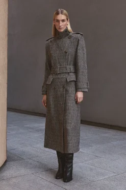 KarenMillen Manteau Long Ajusté En Tweed De Laine Scintillant À Col Montant<Femme Vestes & Manteaux