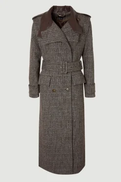 KarenMillen Manteau Long Ajusté En Tweed De Laine Scintillant À Col Montant<Femme Vestes & Manteaux
