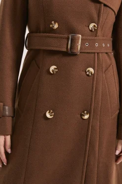 Manteau Long Boutonné avec Détails de Manchettes
