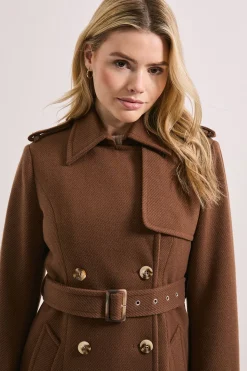 Manteau Long Boutonné avec Détails de Manchettes