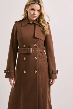 Manteau Long Boutonné avec Détails de Manchettes