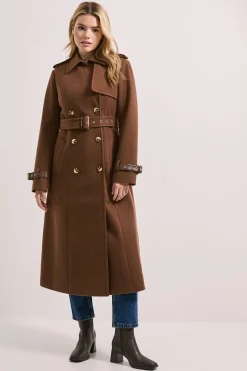 Manteau Long Boutonné avec Détails de Manchettes