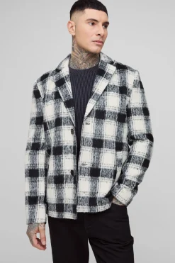 boohooMAN Manteau long, boxy, oversize à carreaux brossés<Homme Tout Afficher|Vestes & Manteaux Tall