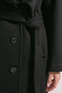 Manteau Long Ceinturé à Col en synthétique