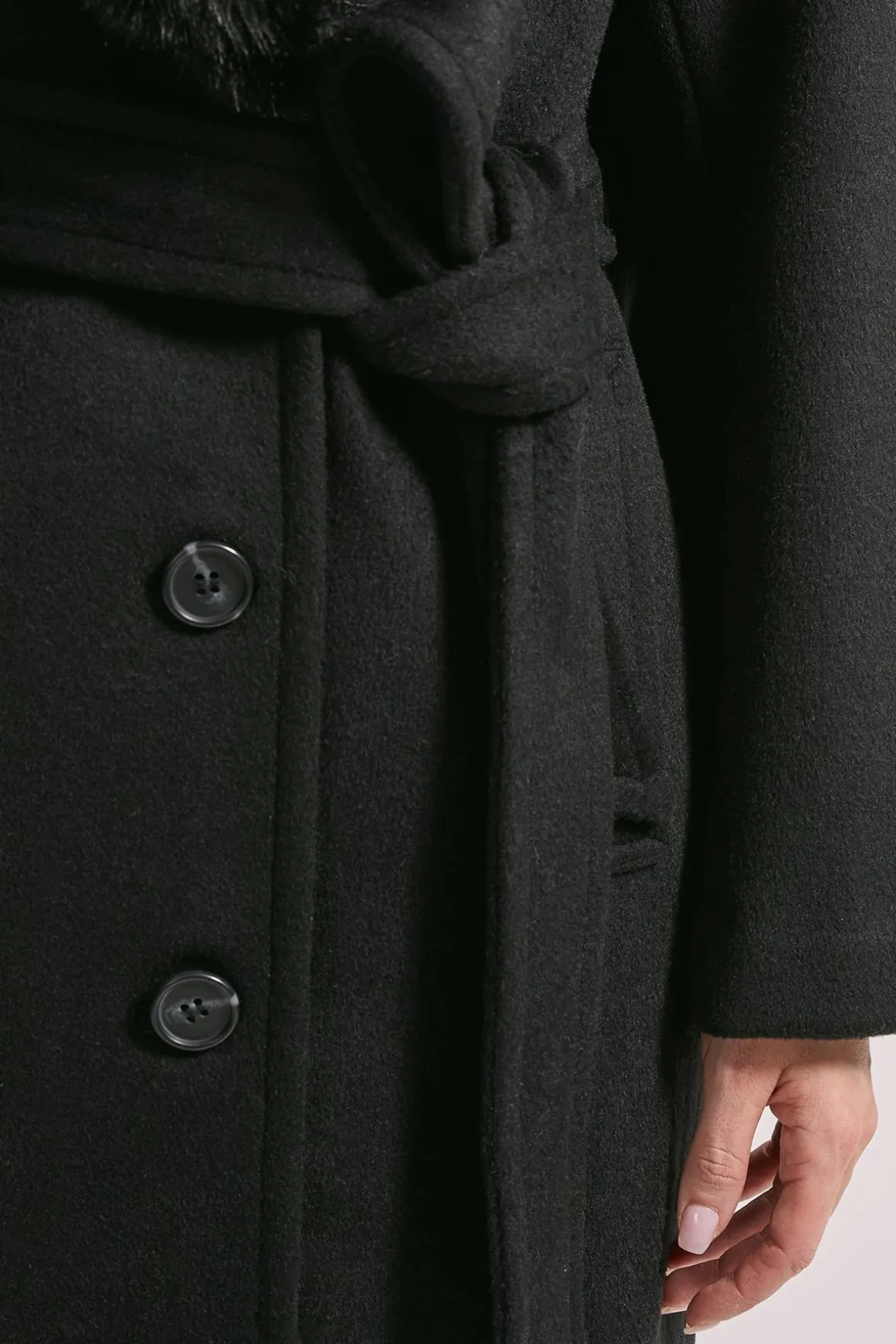 Manteau Long Ceinturé à Col en synthétique