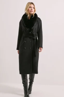 Manteau Long Ceinturé à Col en synthétique