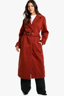 Manteau Long Ceinturé Effet Laine