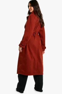 Manteau Long Ceinturé Effet Laine