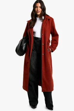 Manteau Long Ceinturé Effet Laine