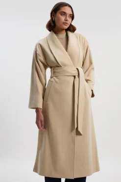 KarenMillen Manteau Long Ceinturé en Laine Brossée Style Portefeuille<Femme Tailleurs|Vestes & Manteaux