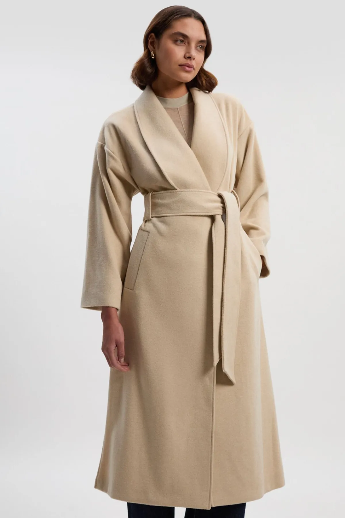 KarenMillen Manteau Long Ceinturé en Laine Brossée Style Portefeuille<Femme Tailleurs|Vestes & Manteaux