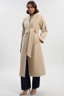 KarenMillen Manteau Long Ceinturé en Laine Brossée Style Portefeuille<Femme Tailleurs|Vestes & Manteaux