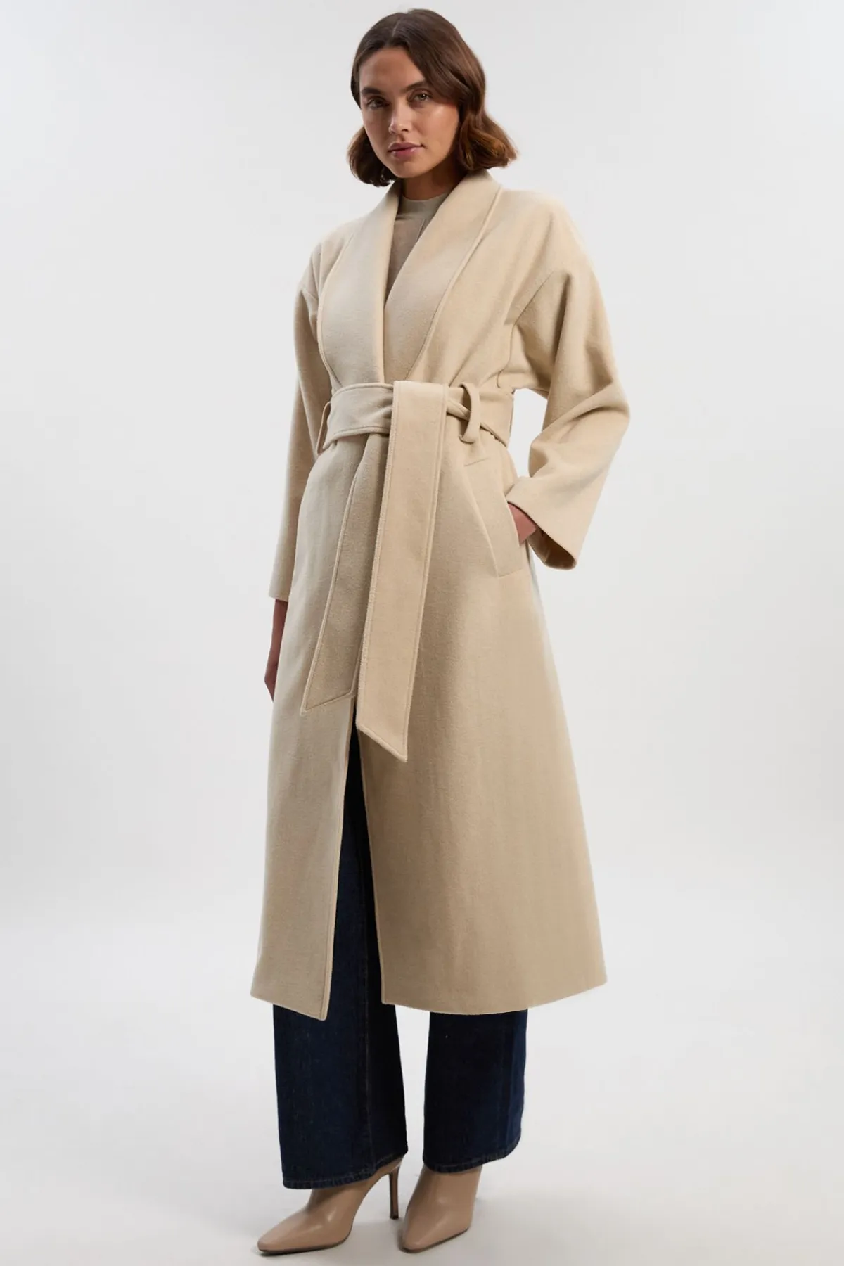 KarenMillen Manteau Long Ceinturé en Laine Brossée Style Portefeuille<Femme Tailleurs|Vestes & Manteaux