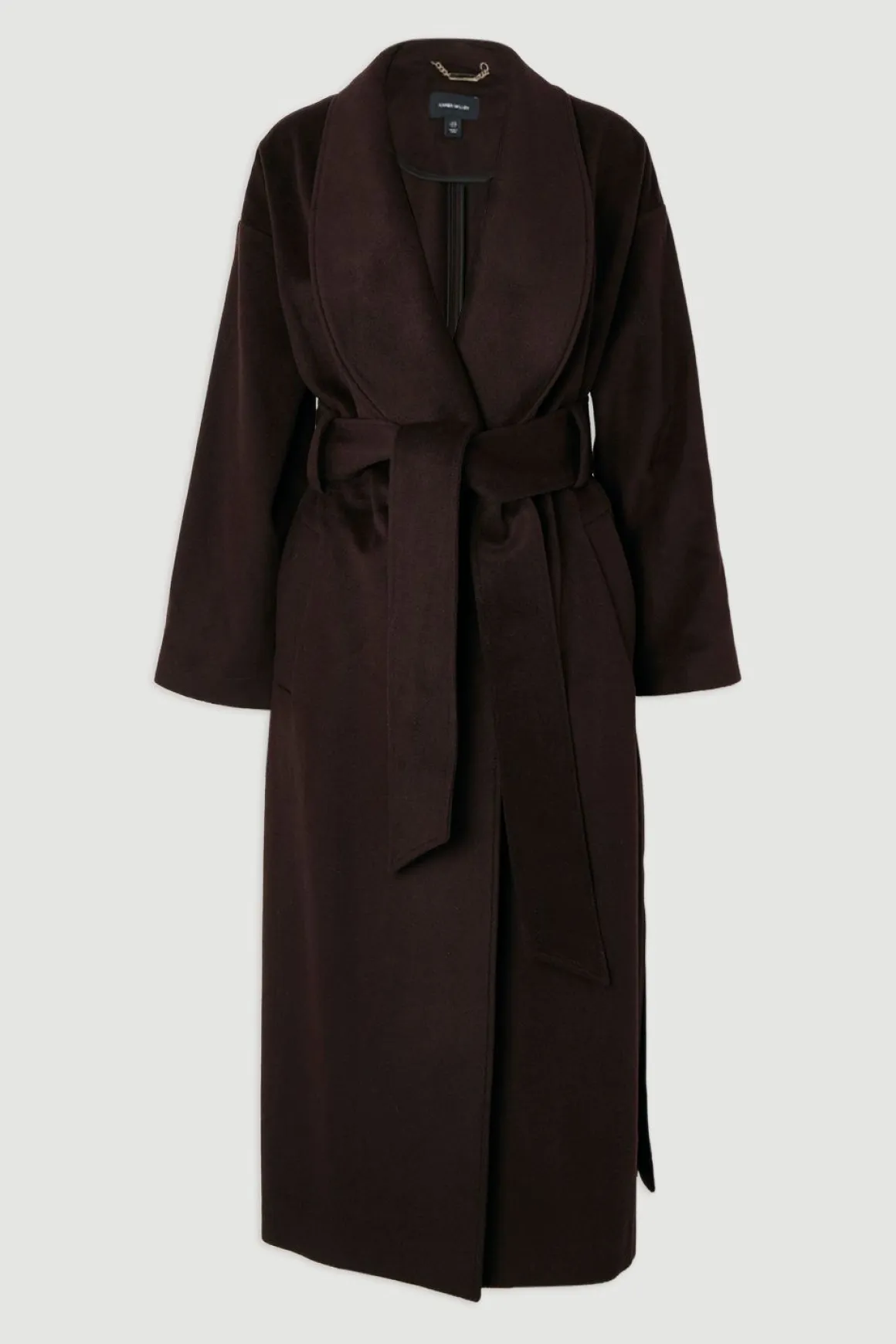 Manteau Long Ceinturé en Laine Brossée Coupe Ajustée