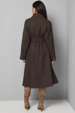 Manteau Long Ceinturé en Mélange de Laine