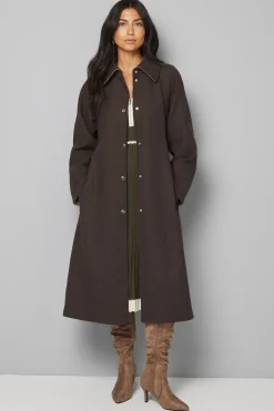 Manteau Long Ceinturé en Mélange de Laine