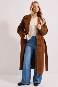 Dorothy Perkins Manteau Long Ceinturé Petite<Femme Looks Chocolat|Manteaux Et Vestes D’Automne