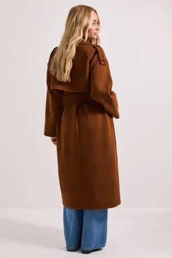 Dorothy Perkins Manteau Long Ceinturé Petite<Femme Looks Chocolat|Manteaux Et Vestes D’Automne