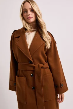 Dorothy Perkins Manteau Long Ceinturé Petite<Femme Looks Chocolat|Manteaux Et Vestes D’Automne