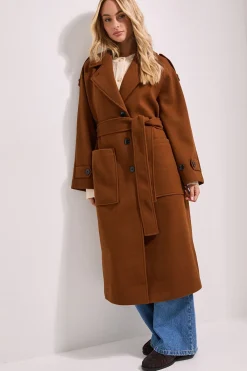 Dorothy Perkins Manteau Long Ceinturé Petite<Femme Looks Chocolat|Manteaux Et Vestes D’Automne