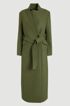 Manteau Long Cintré En Laine À Col Cranté
