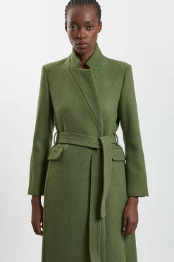 Manteau Long Cintré En Laine À Col Cranté