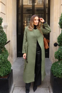 Manteau Long Cintré En Laine À Col Cranté
