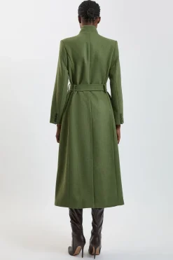 Manteau Long Cintré En Laine À Col Cranté