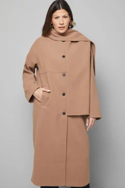 Manteau Long à Col Écharpe