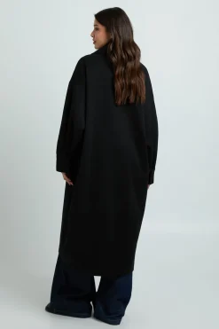 Manteau Long À Col Effet Laine