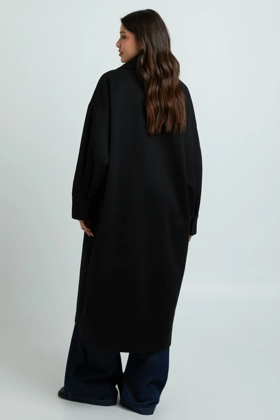 Manteau Long À Col Effet Laine