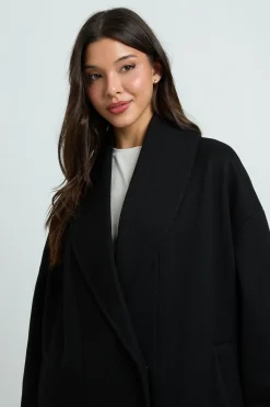 Manteau Long À Col Effet Laine