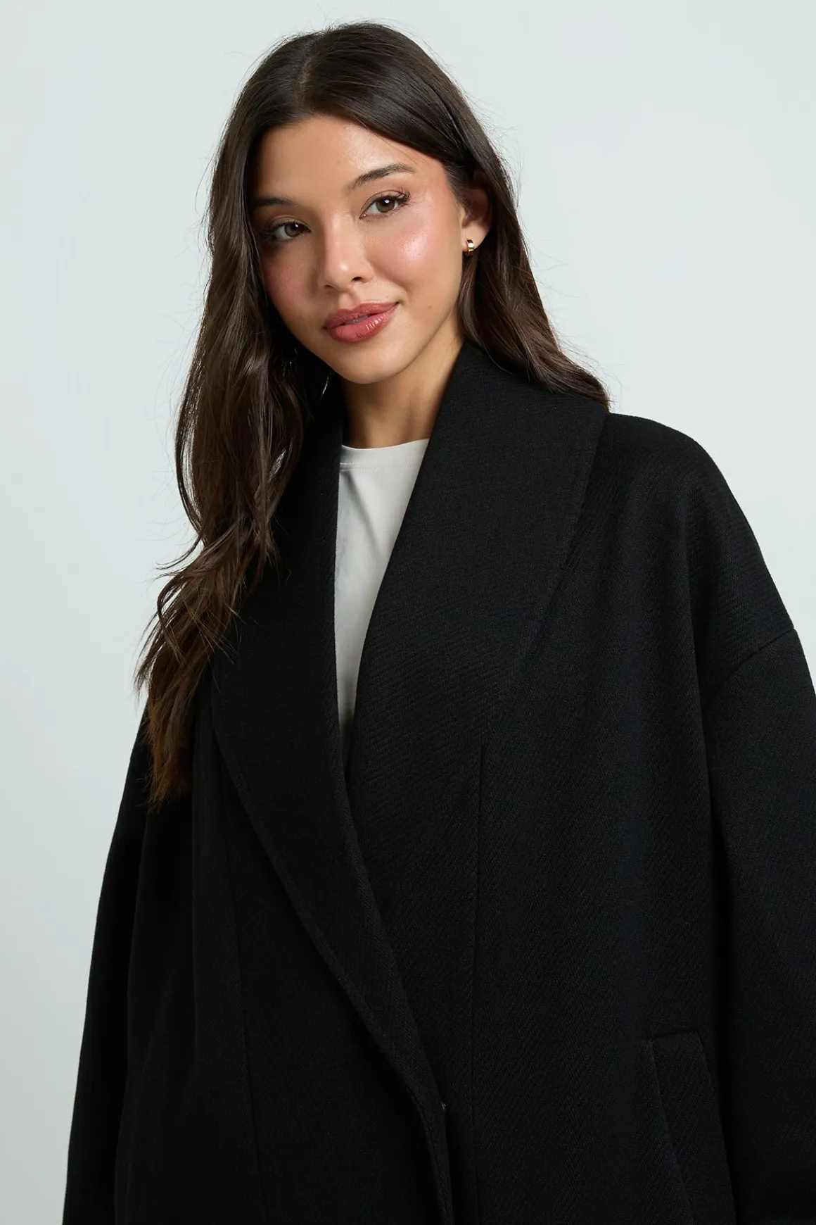 Manteau Long À Col Effet Laine