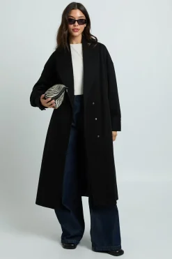 Manteau Long À Col Effet Laine
