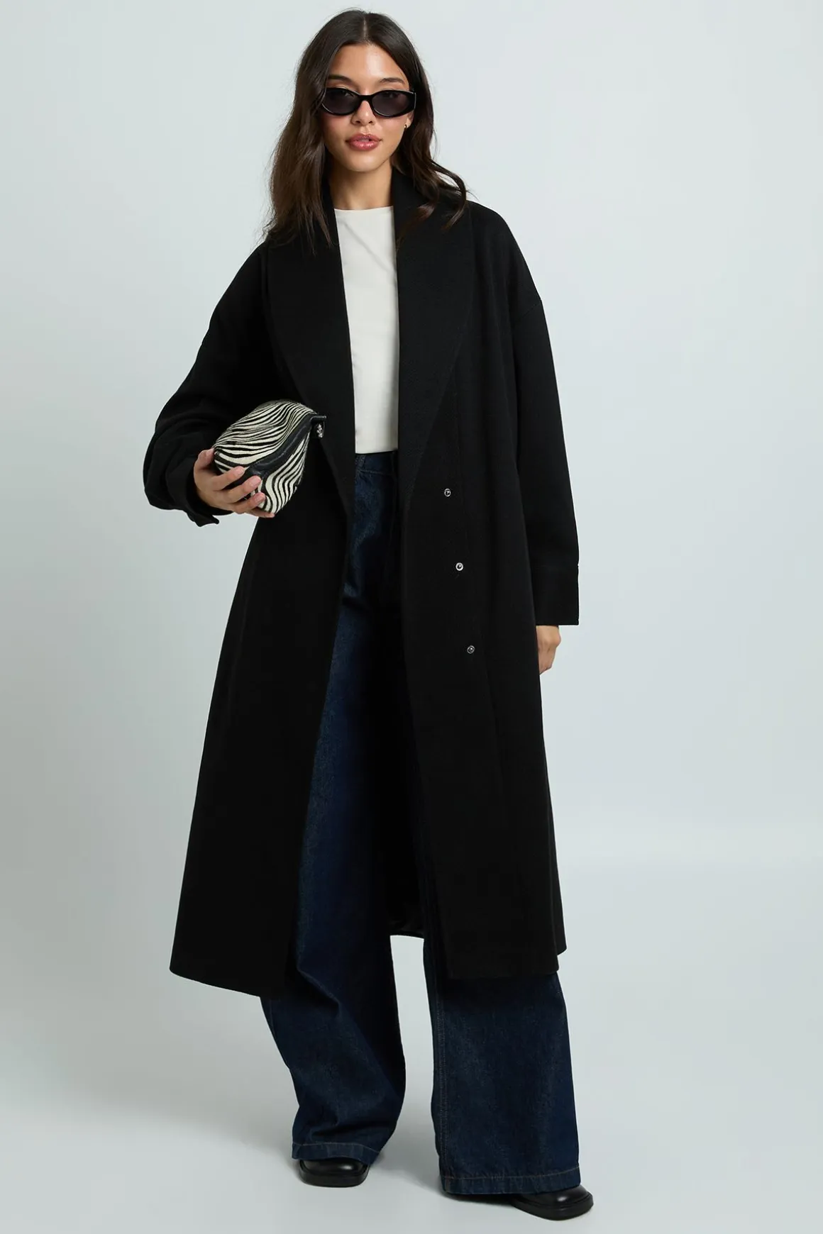 Manteau Long À Col Effet Laine
