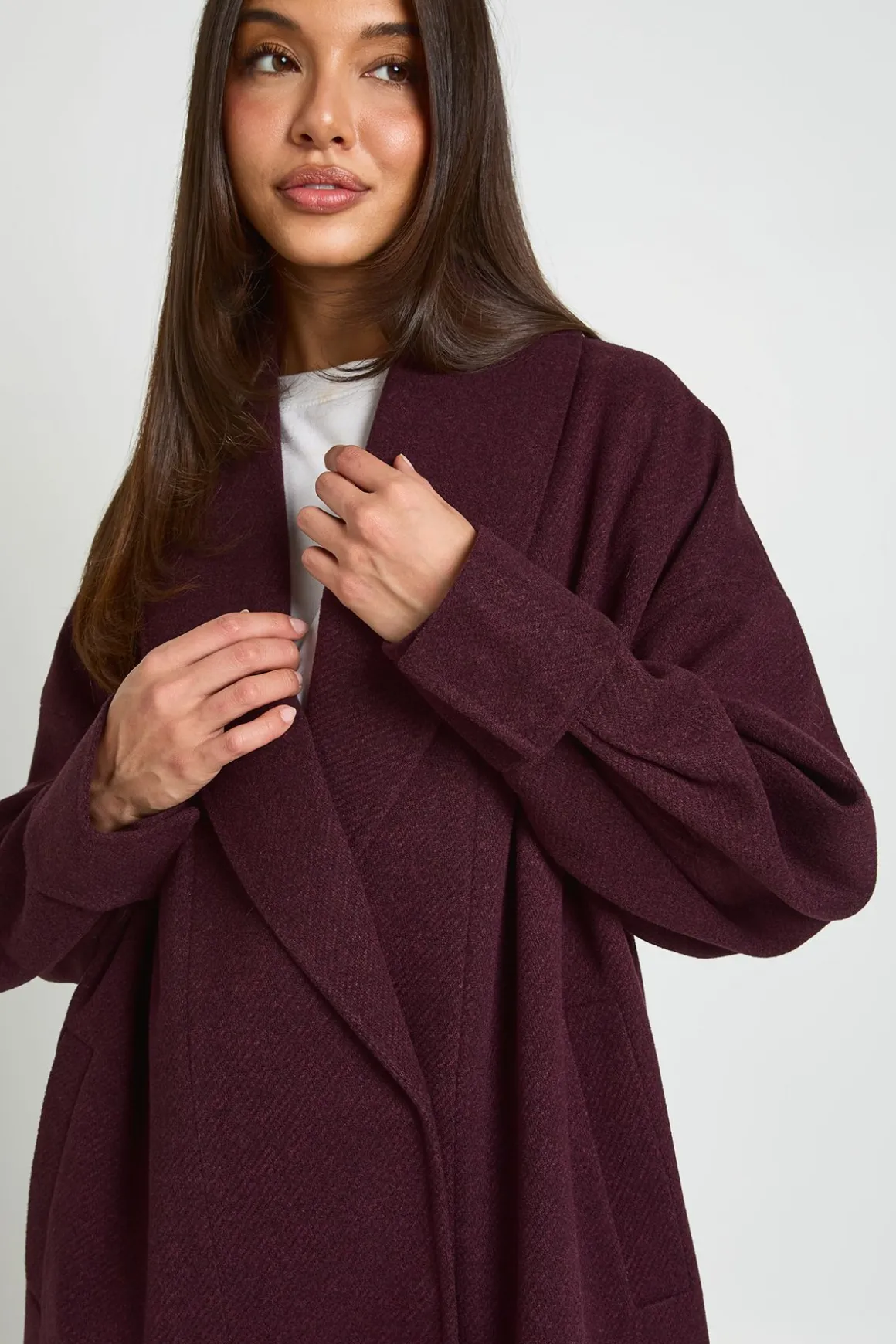 Manteau Long À Col Effet Laine