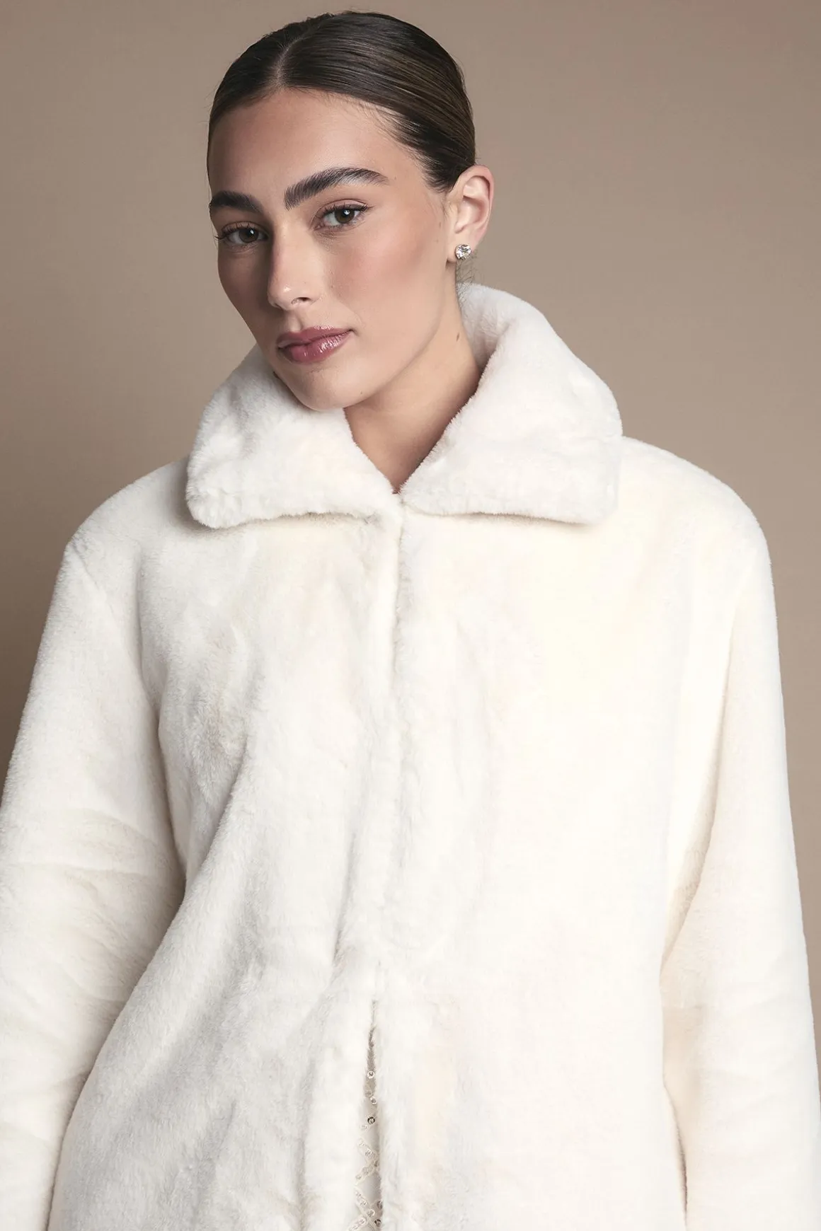 Manteau Long à Col en synthétique Ivoire