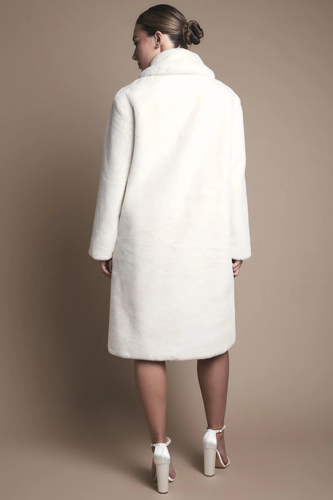 Manteau Long à Col en synthétique Ivoire